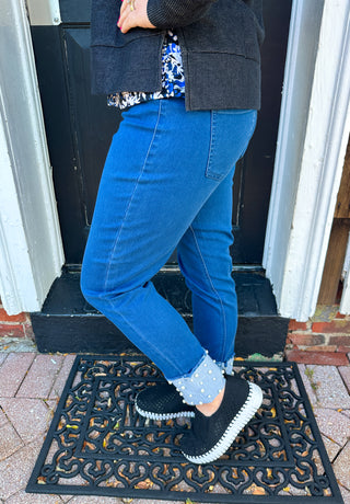 Lulu B Dark Wash Denim Cuff Pearl Pant