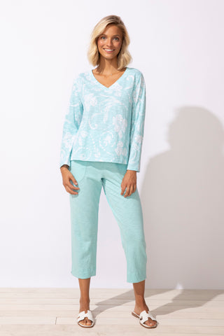 Escape by Habitat Mint Scroll V-neck Tee