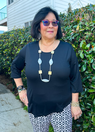 Lulu B Black Asymmetrical Scoop Neck Top