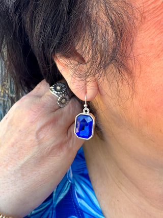 Blue and Silver Crystal Rectangle Earrings