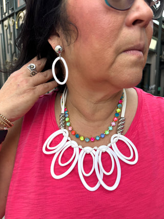 White Oval Necklace and Earring Set