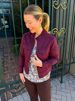 Tango Mango Wine Faux Suede Zip Front Jacket