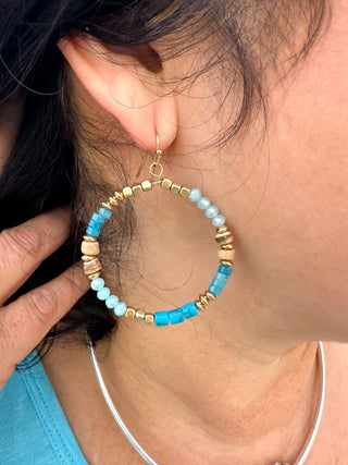 Turquoise and Gold Beaded Earrings