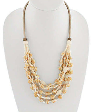 Multi Bead & Wood Necklace Natural