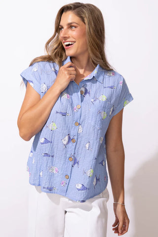 Escape by Habitat Gone Fishing Button Down Short Sleeve Shirt