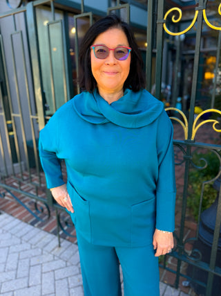 Olivia by Habitat Draped Cowl Neck Pocket Tunic Teal