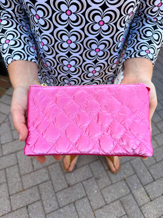 Riley Vegan Crossbody - Quilted Bright Pink Pearl