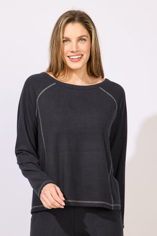 Escape by Habitat Black Cozy Knit Raglan Scoop Neck Top