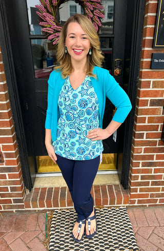 Lulu B Gingham Seafoam Shells Sleeveless V-neck Top