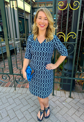 Lulu B Coastal Lattice V-Neck Travel Dress