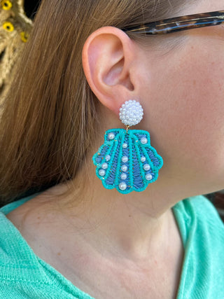 Aqua and Pearl Shell Earrings