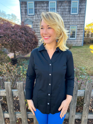 Lulu B Black Button Down Collar Top