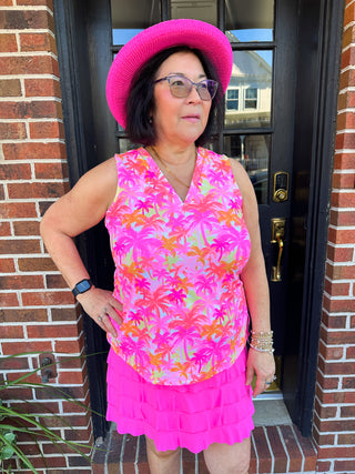 Lulu B Pink Palm Tree Sleeveless V-neck Tank