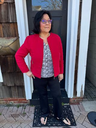 Lulu B Chic Crimson Frayed Edge Linen Zip Jacket