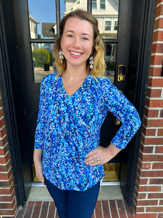 Lulu B Dark Blue Vine V-Neck Top