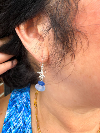 Petite Blue Starfish Seaglass Earrings