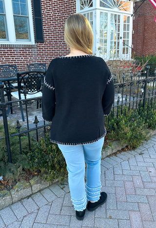 Lulu B Black Embroidered Sweater