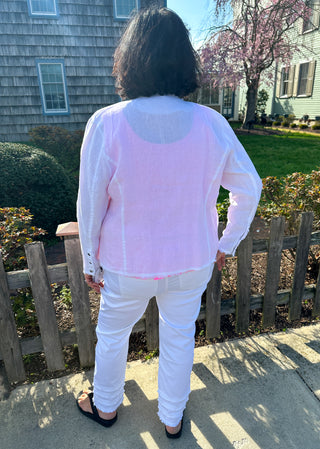 Lulu B Chic White Frayed Edge Linen Zip Jacket