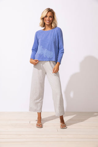 Escape by Habitat Baja Blue Embroidered Step Hem Boxy Tee