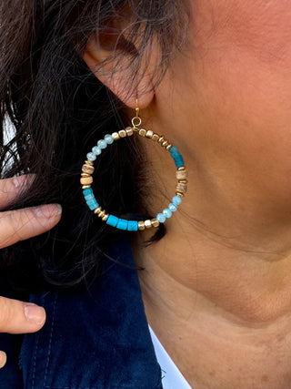 Turquoise and Gold Beaded Earrings