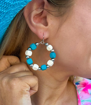 Turquoise and Cream Earrings