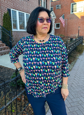 Lulu B Multicolor Cocktails Asymmetrical Scoop Neck Top