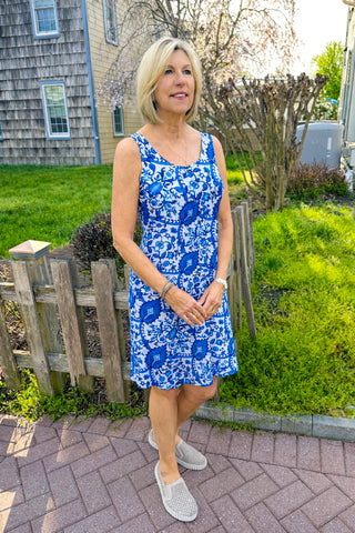 Tango Mango Women's Seaside Porcelain UPF 50+ Sleeveless Dress