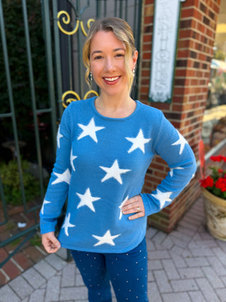 Lulu B Cozy Bright Periwinkle Stars Sweater