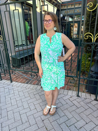 Lulu B Clear Kelly Hibiscus UPF 50+ Open Cut Dress