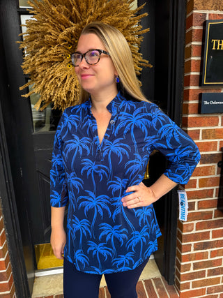 Beachtime by Lulu B Blue Palms Button Tunic