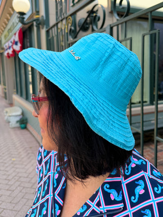 Lulu B Clear Turquoise Ribbon Fabric Sun Hat
