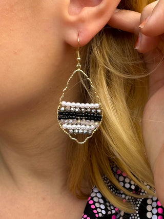 Black Beaded Wavy Earrings