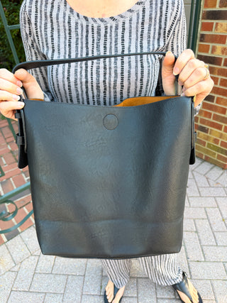 Classic Black Hobo Handbag with Black Handle