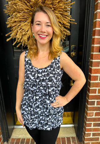 Lulu B Black and White Cocktails Sleeveless Cha Cha Tank