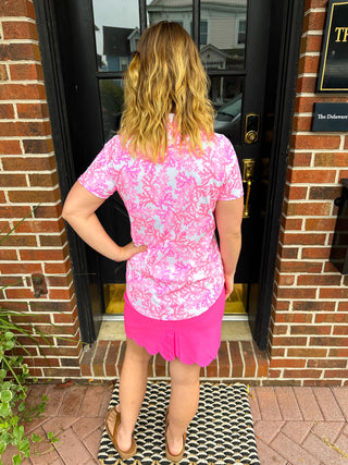 Lulu B Pink Coral Short Sleeve Collar Top