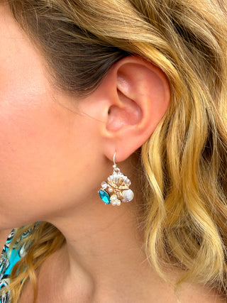 Two Tone and Turquoise Shell Earrings