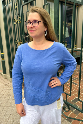 Escape by Habitat Baja Blue Embroidered Step Hem Boxy Tee