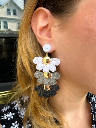 Tiered Neutral Flower Earrings