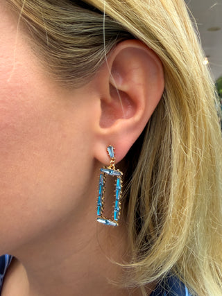 Denim Crystal Rectangle Earrings