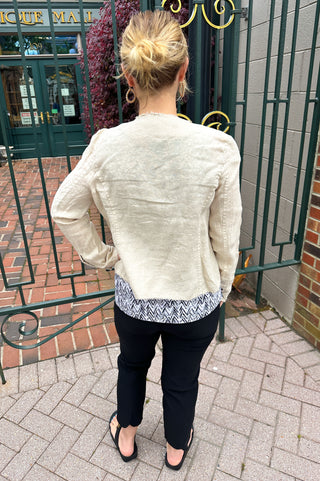 Lulu B Chic Stone Frayed Edge Linen Zip Jacket