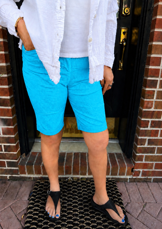 Beachtime by Lulu B Clear Turquoise 10” Seersucker Short