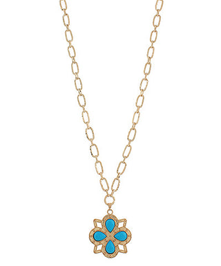 Antique Quatrefoil Pendant Necklace Turquoise