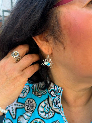 Two Blue Crab Earrings