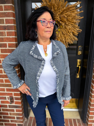 Lulu B Navy Fringe Cardigan