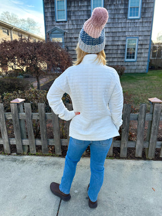 Beachtime by Lulu B White Quarter Zip Sweater