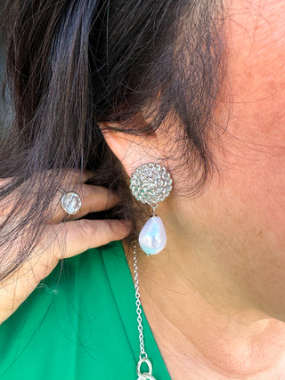 Silver Nautical Pearl Dangle Earrings