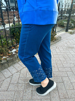 Lulu B Dark Wash Denim Sparkle Flower Capri