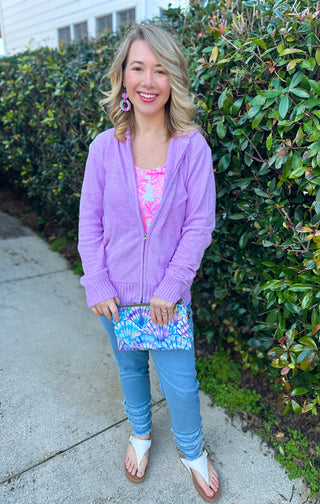 Lulu B Heathered Lilac Hooded Chenille Zip Jacket