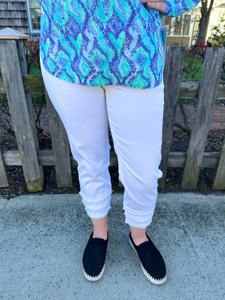 Lulu B Denim Fringe Capri White