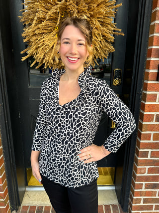 Lulu B Ruffle Neck Giraffe Top